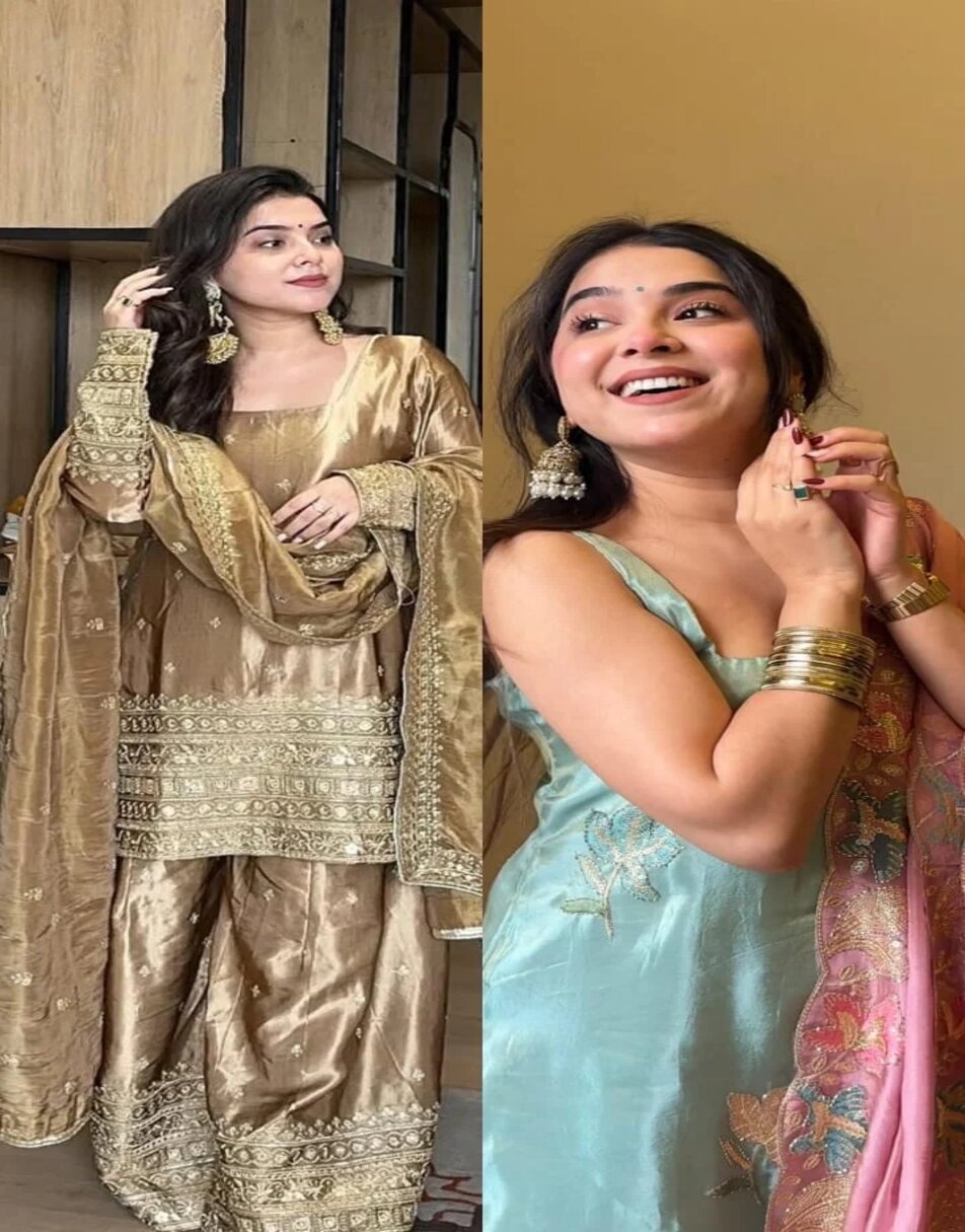 Golden sharara set and bubble gum pink sharara