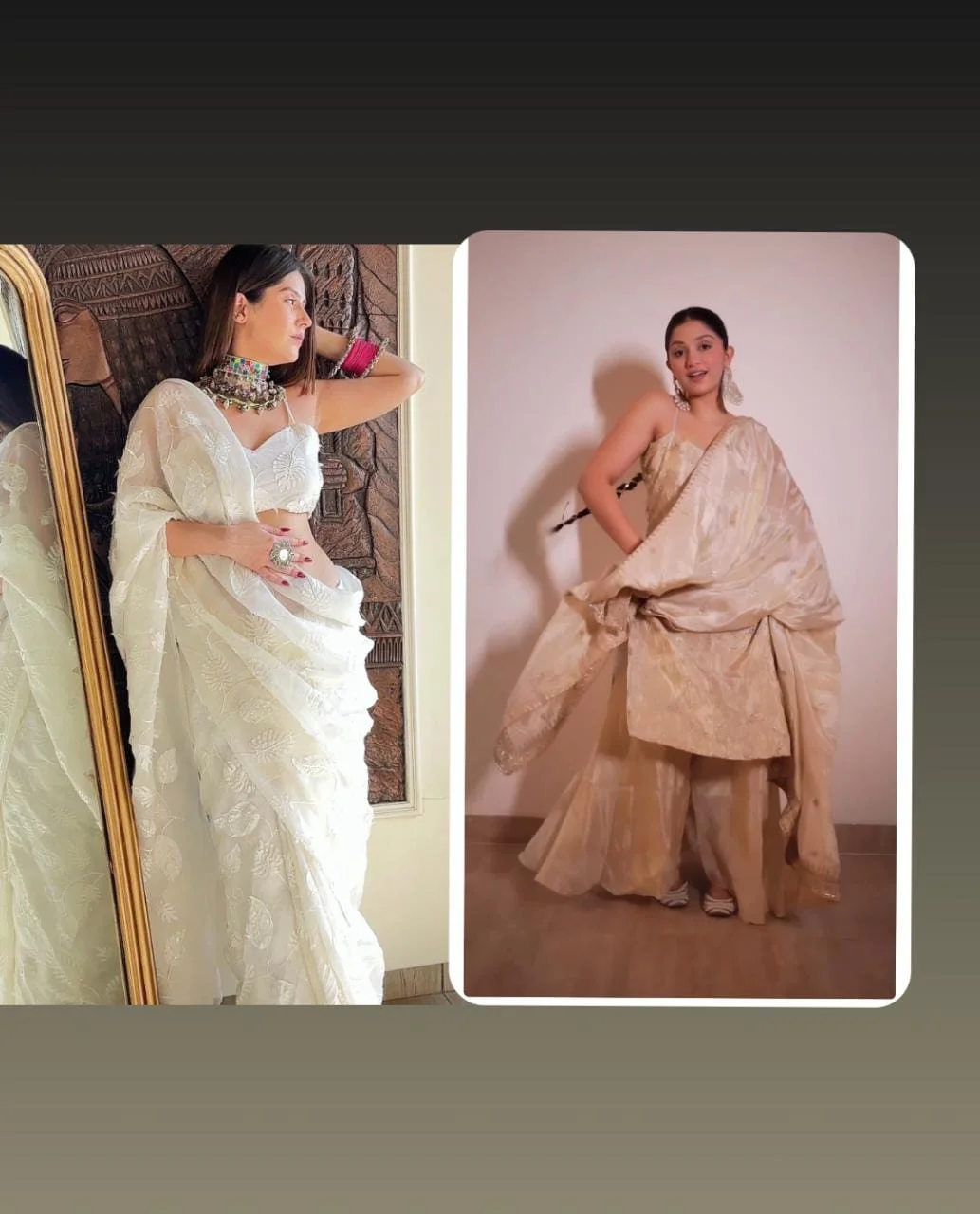 White floral embroidered saree + Chanderi sharara set