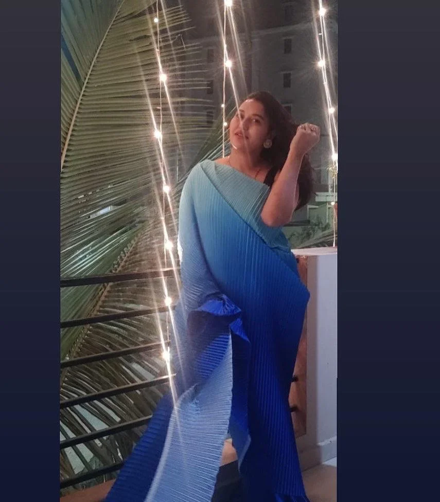Cerulean Blue Pleated Saree