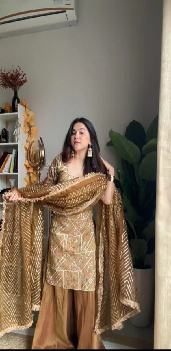 Golden Ranjha sharara set