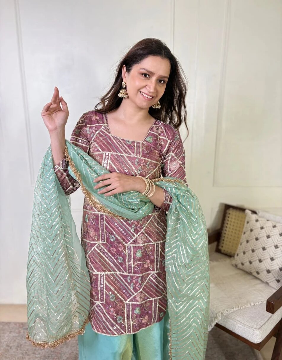 Purple Ranjha Sharara Set