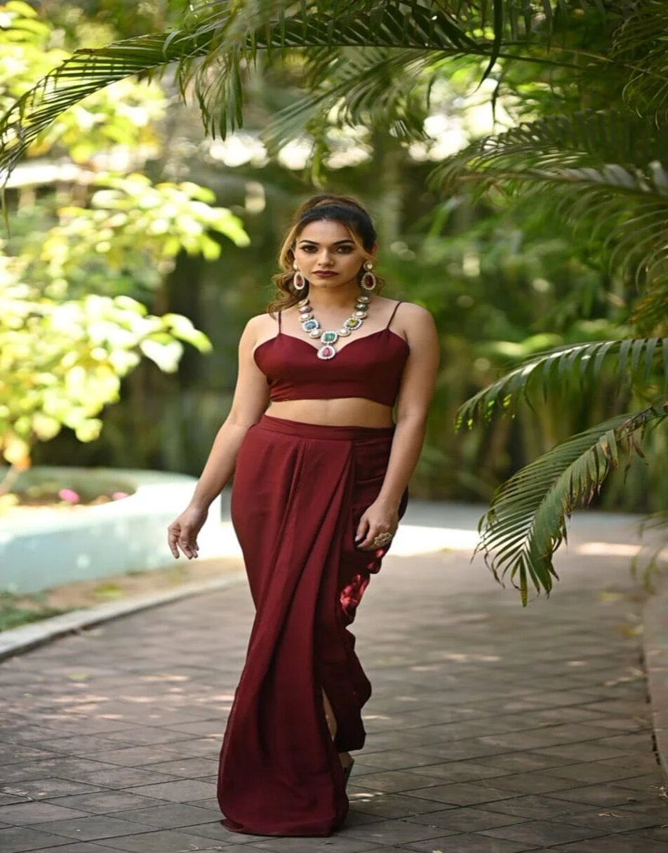 Maroon dhoti set with cape