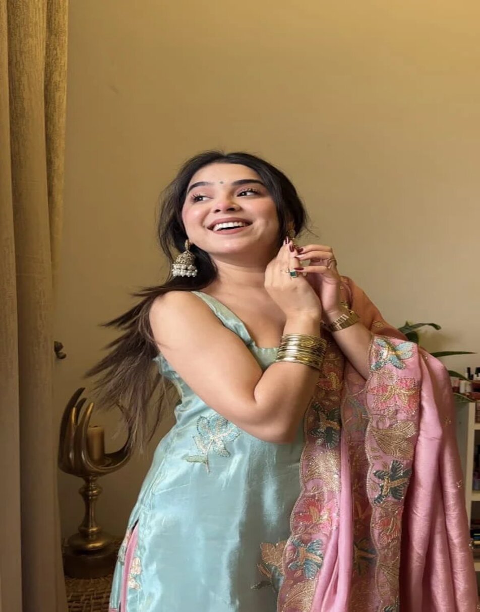 Blue And Bubble Pink Hand Embroidered Sharara Set