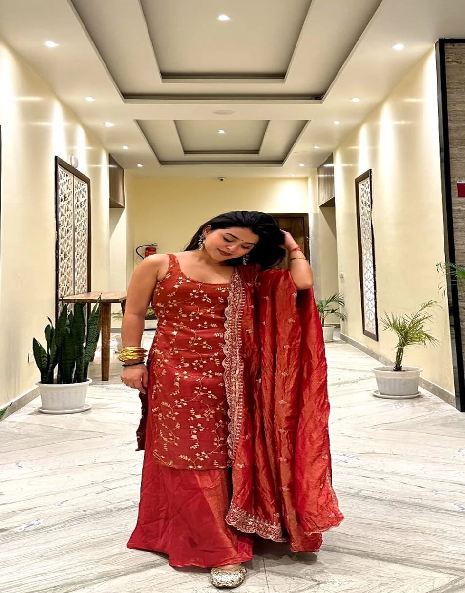 Rust orange sharara set with straps