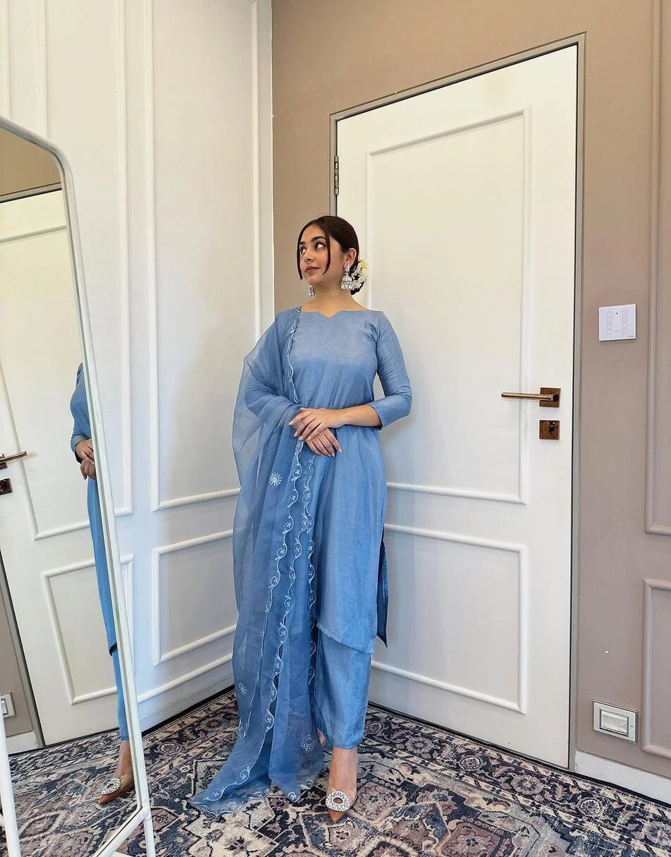 Ferozi Straight Cut Uppada Silk Suit With Embroidered Dupatta