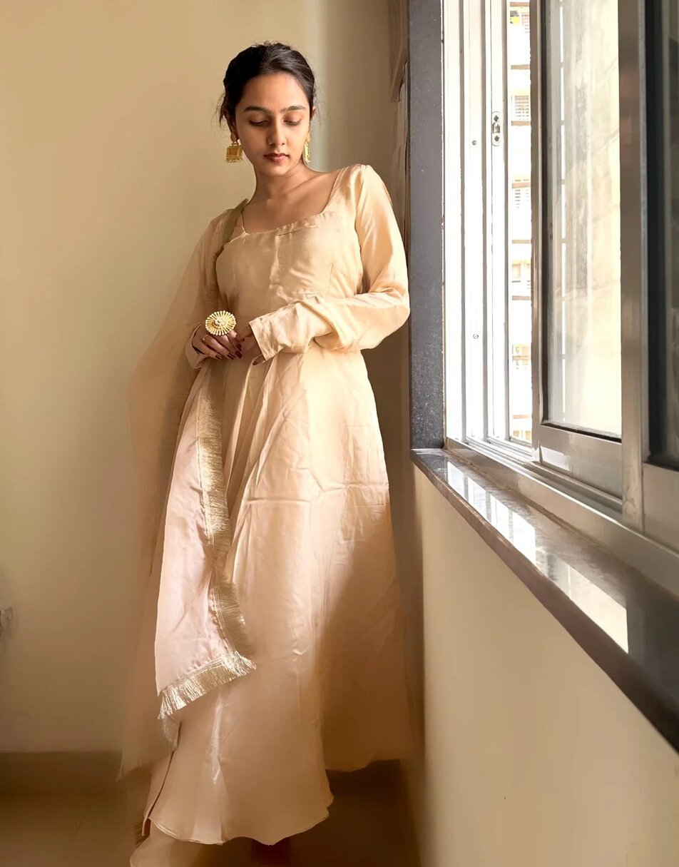 Cream uppada silk suit with gota duppatta