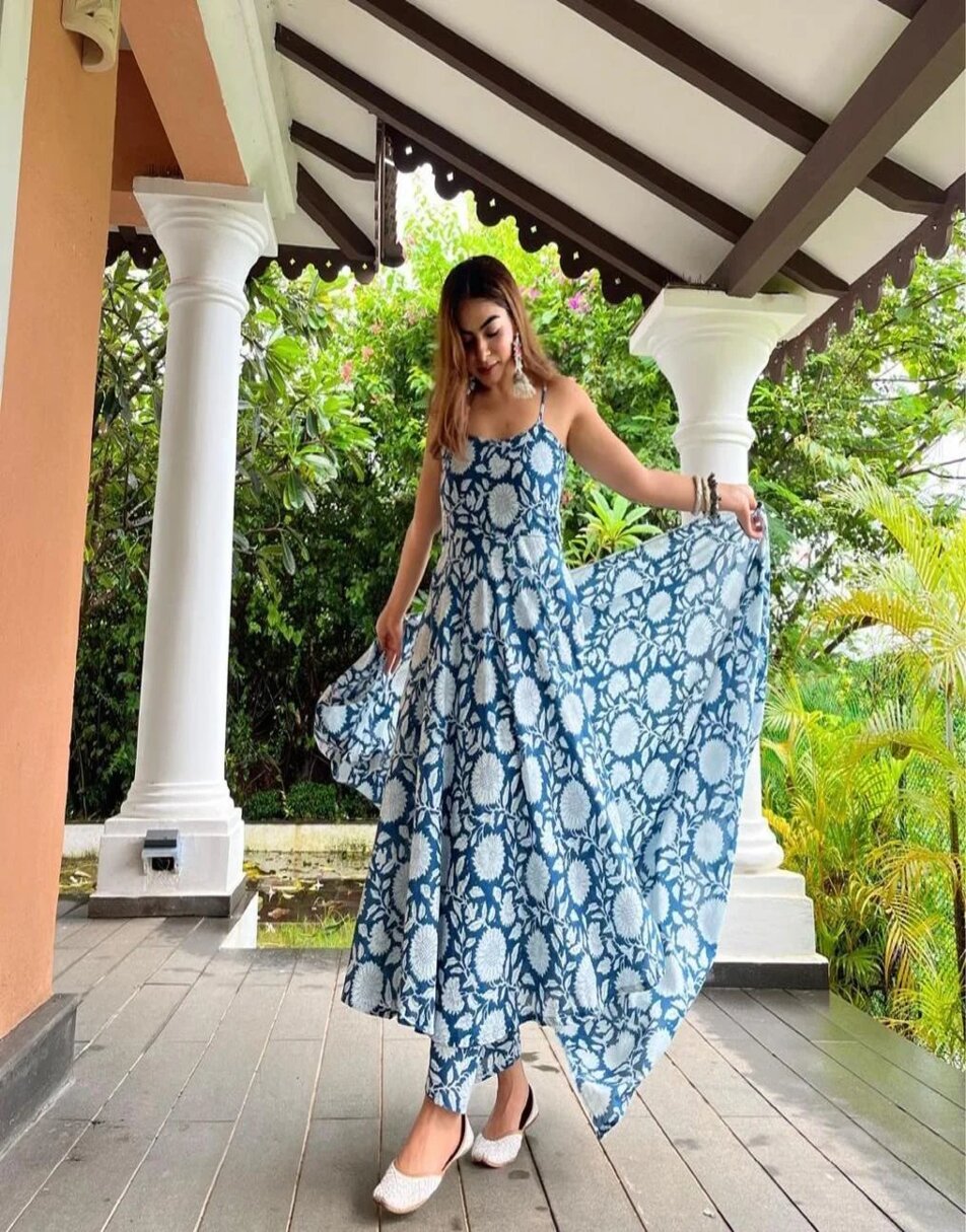 Cotton Blue Anarkali Suit