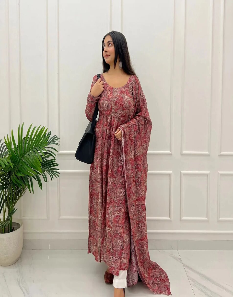 Chanderi Printed Anarkali Suit Price