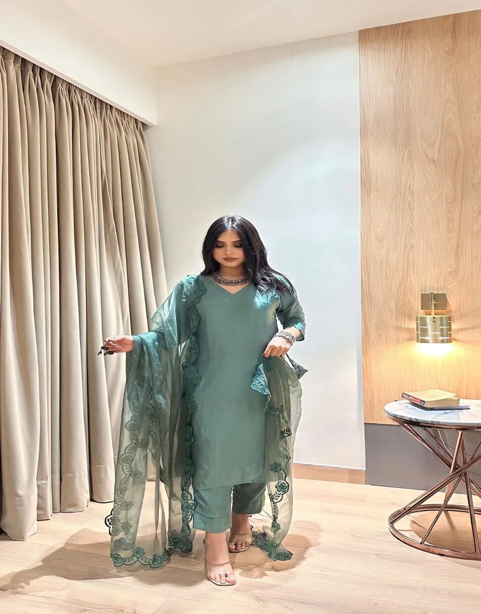 Bottle Green Uppada Silk suit