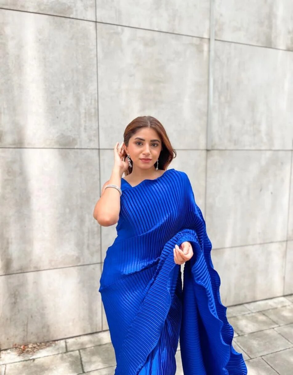 Roasted Blue Pleated Saree