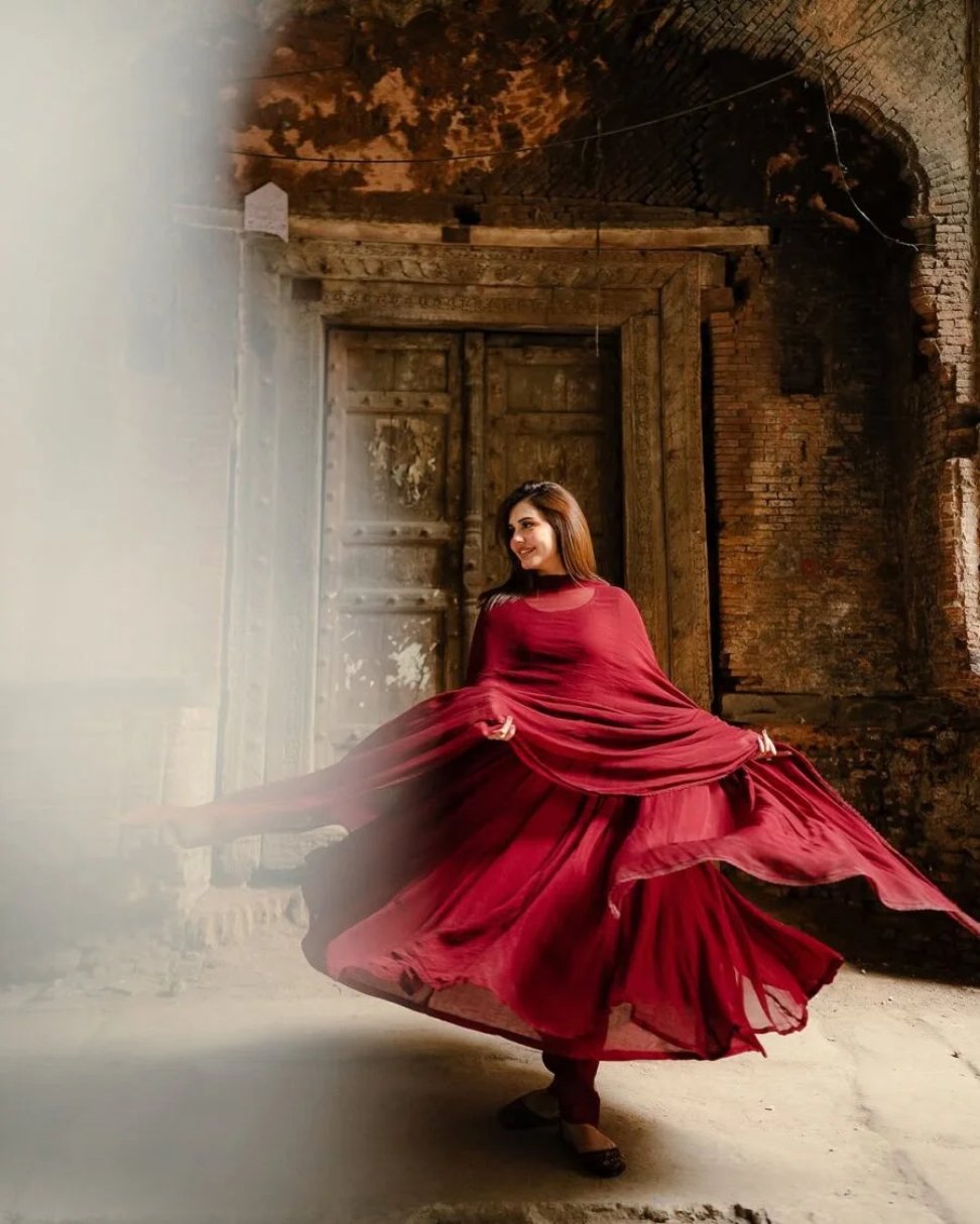 Red flowy uppada silk anarkali suit