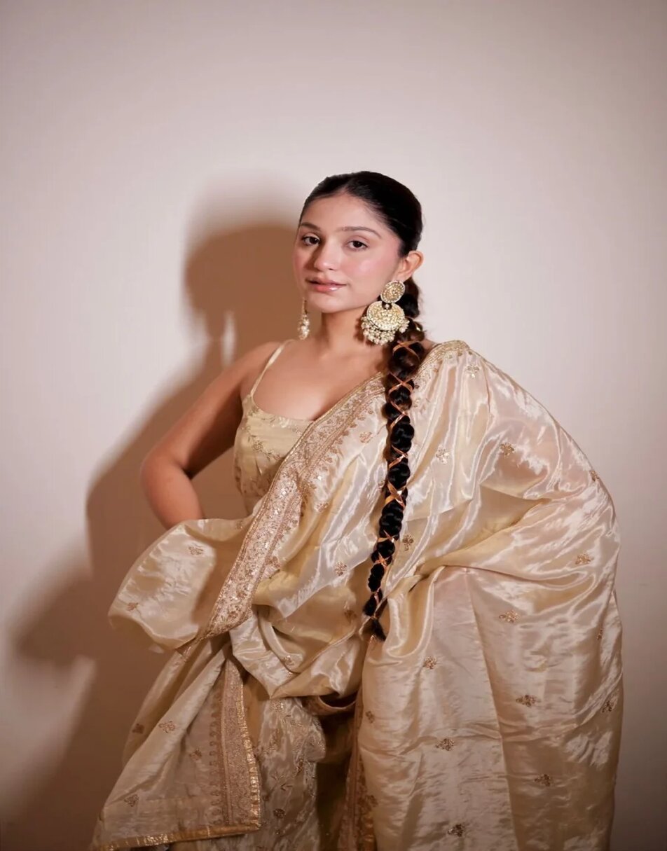 Beige Chanderi Zardosi Hand Work Sharara Set