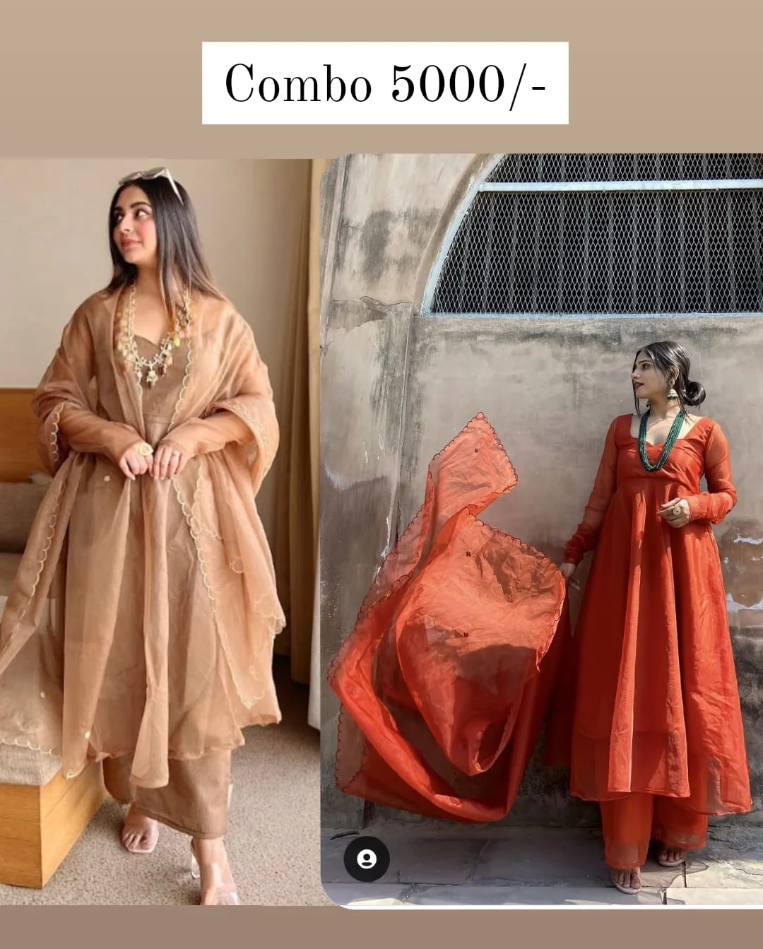 Brown organza suit + Rust orange organza suit