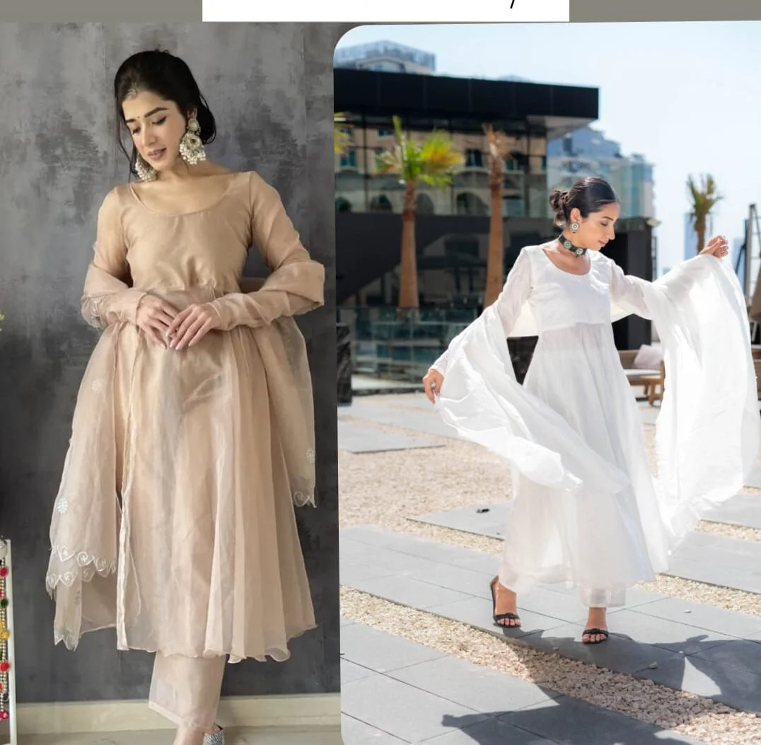 Beige organza suit + White chanderi suit