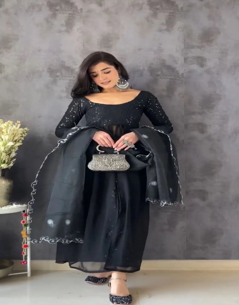 Black slit suit with embroidered dupatta
