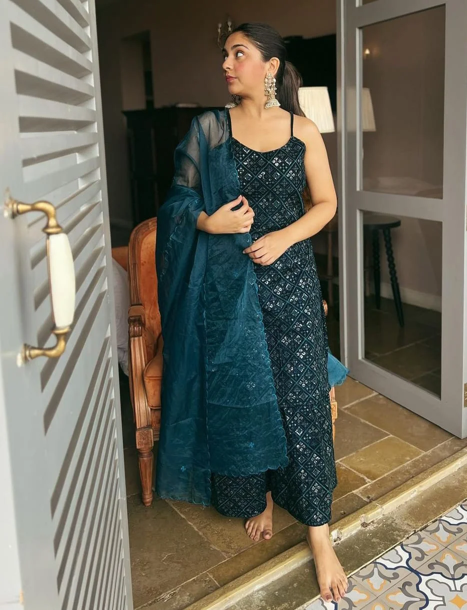 Teal Blue Sharara Set