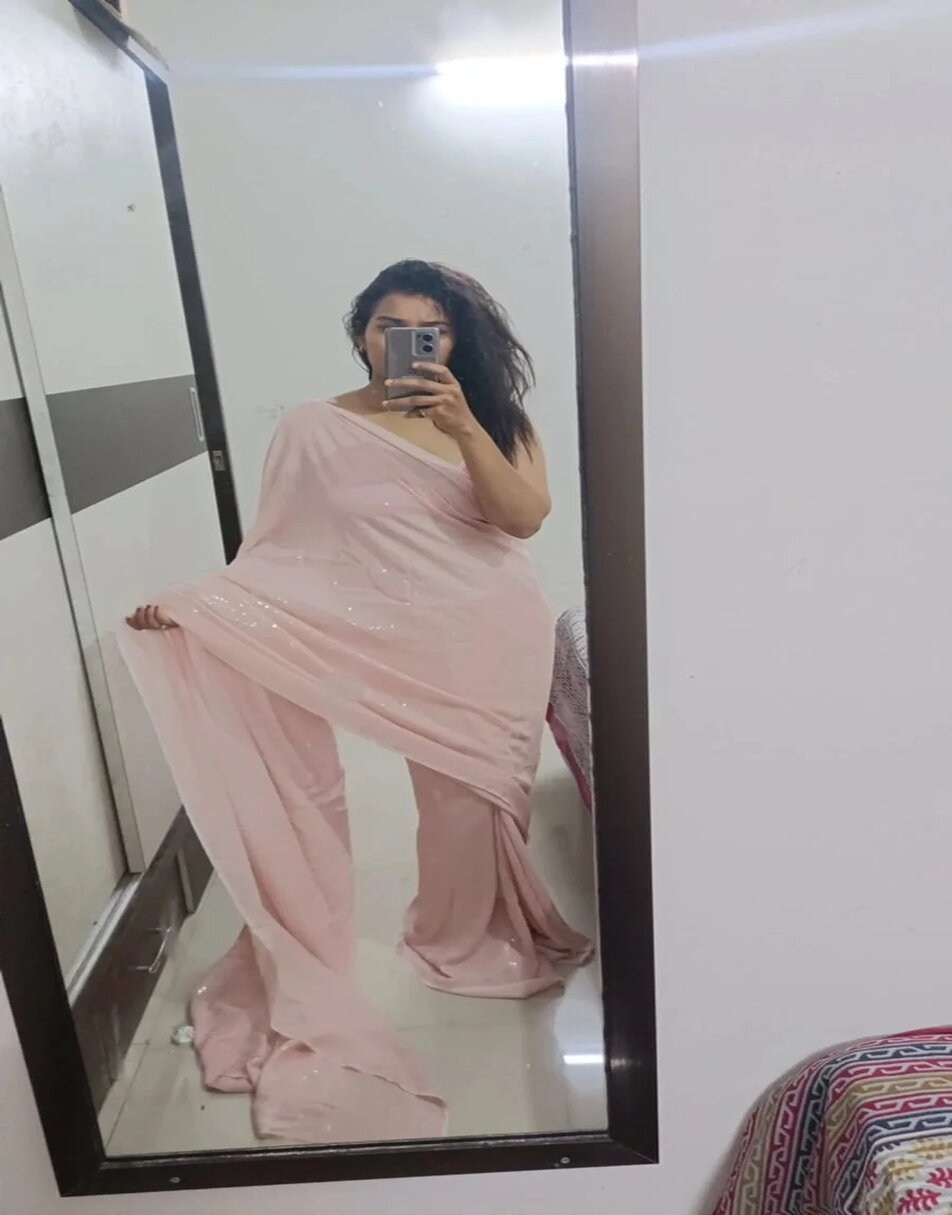 Baby Pink Sequin Georgette Saree