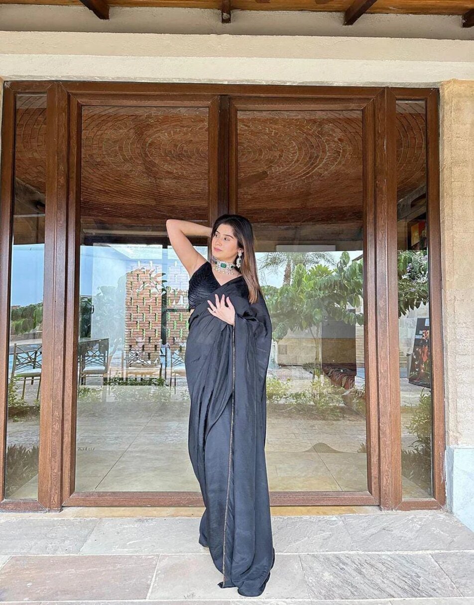 Black Uppada Silk Saree With Hand Embroidered Blouse