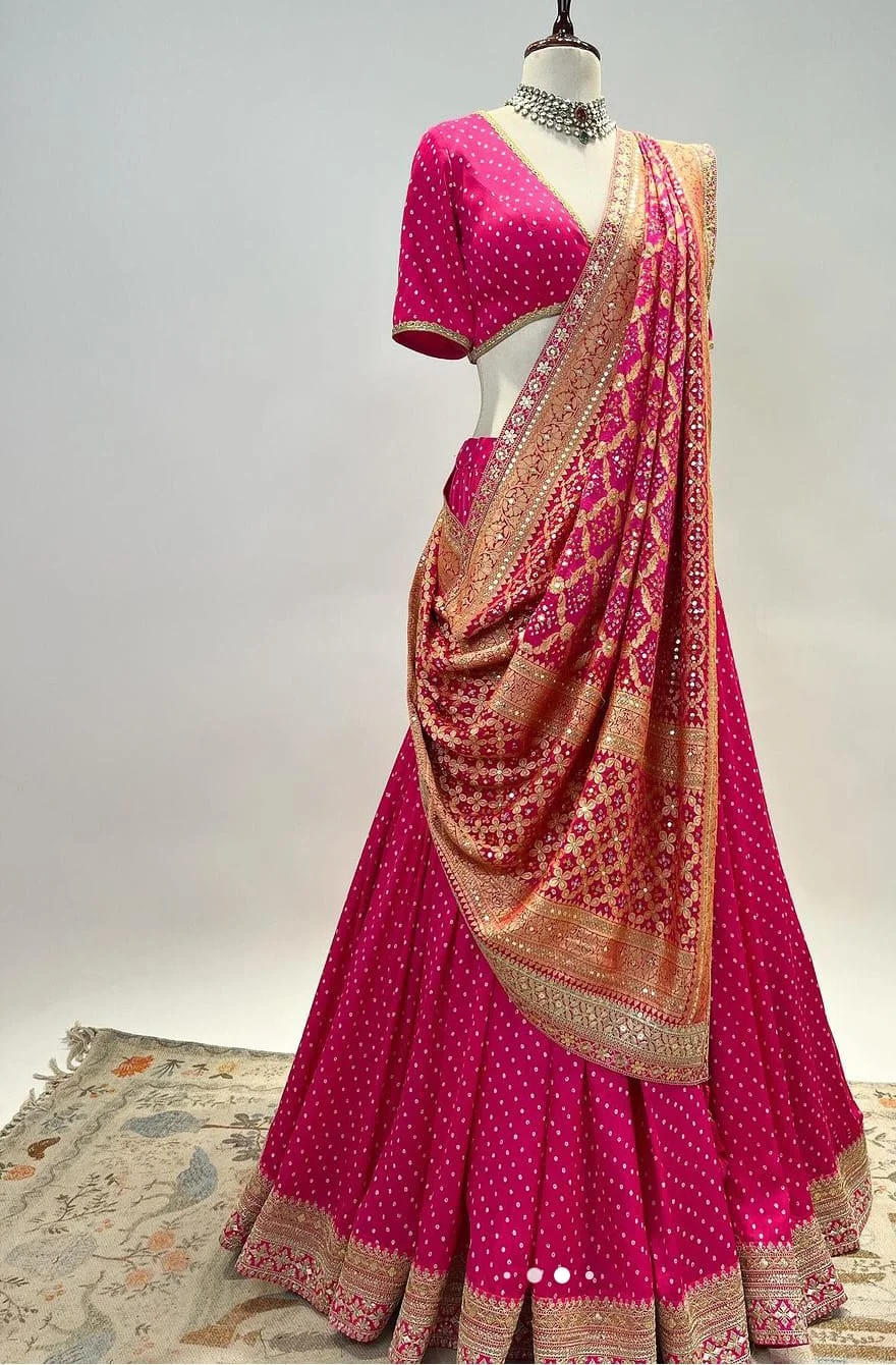 Pink bandhej lehenga