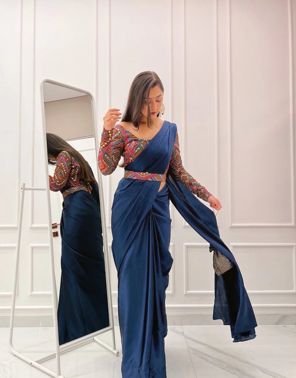 Navy Blue Satin Drape