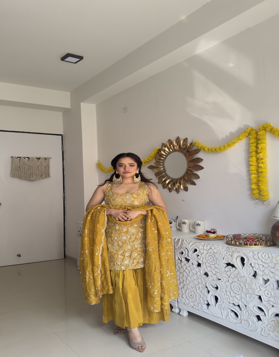 Yellow phulkari suit