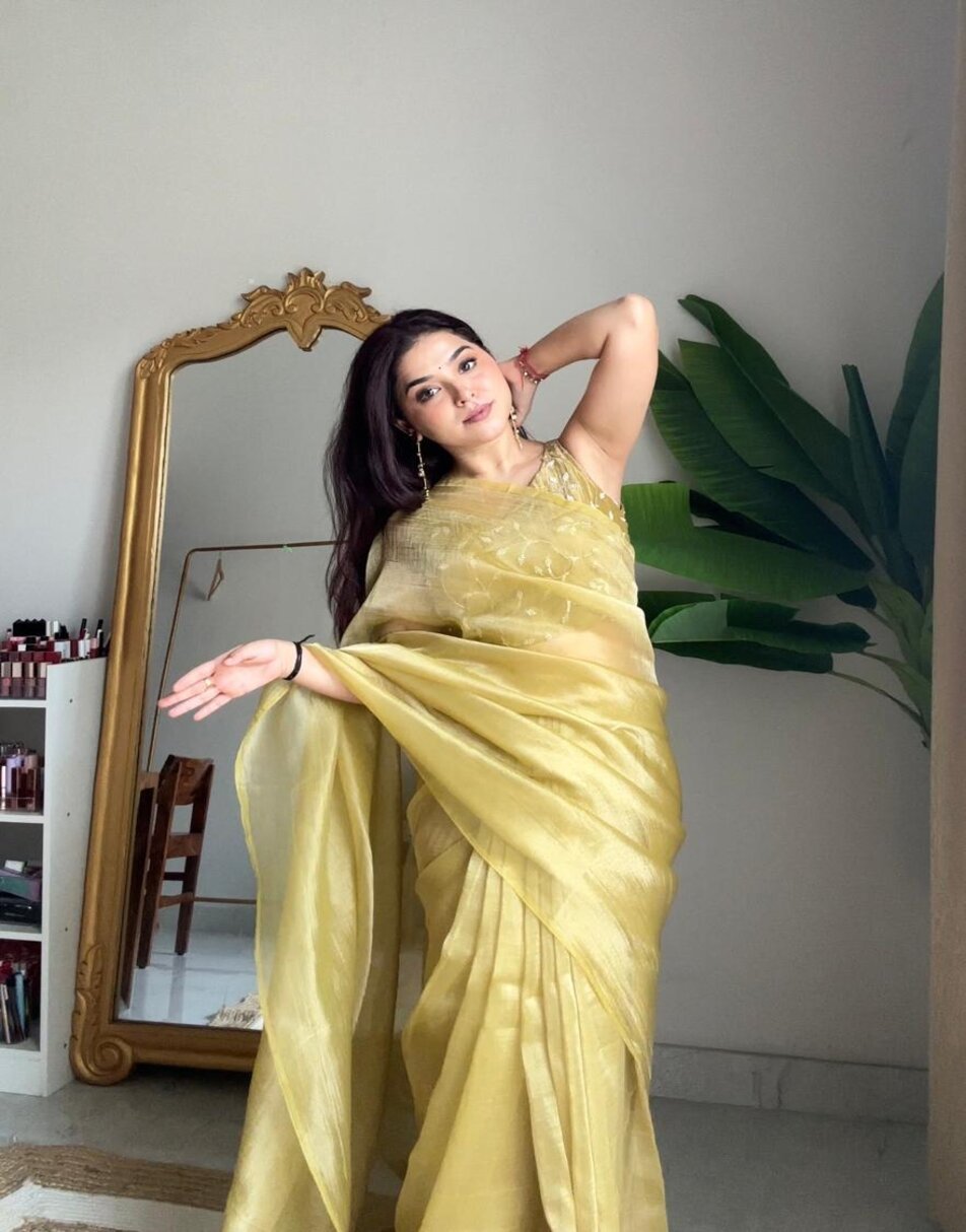 Yellow zari tissue sharara