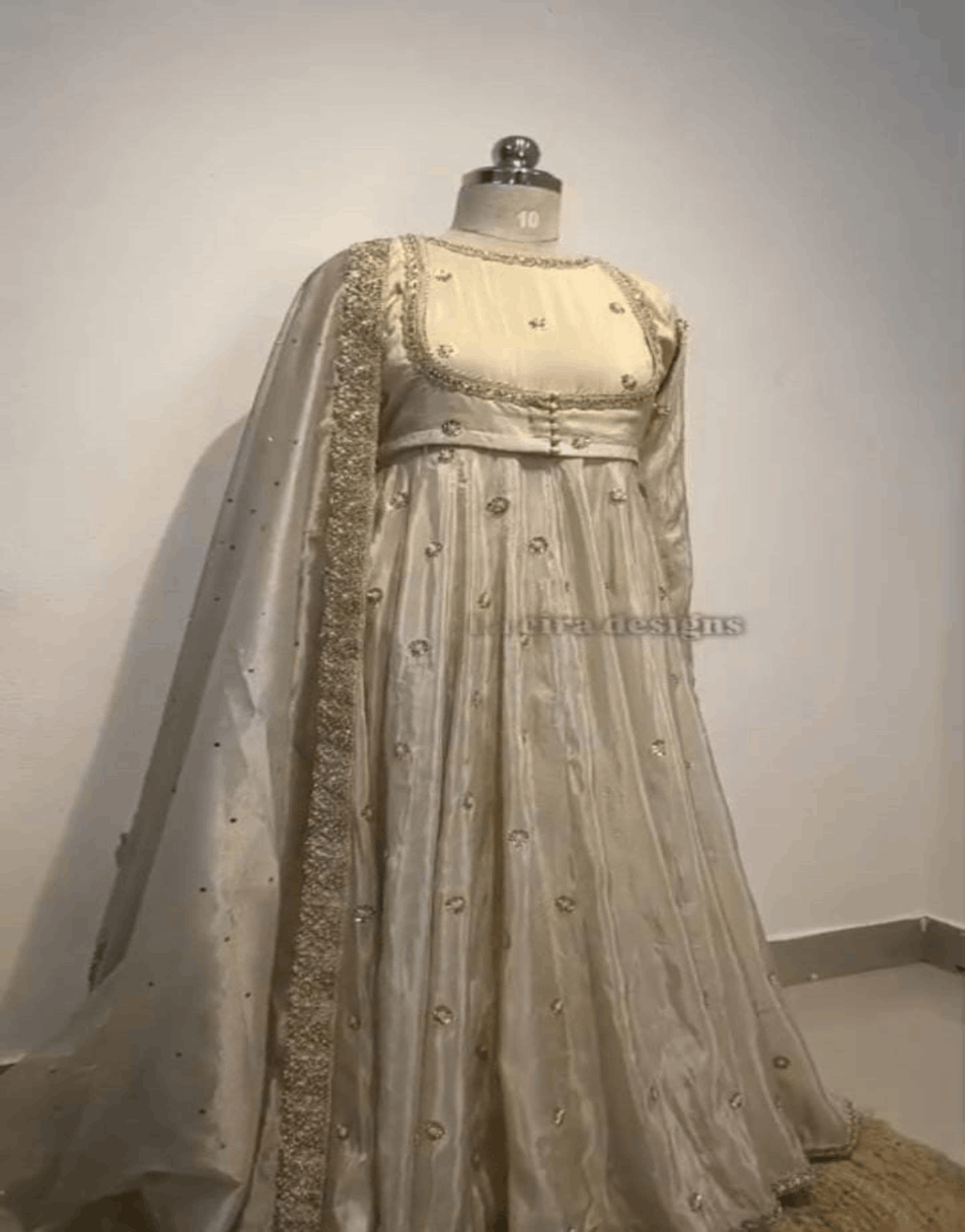 Off white jacket style tissue anarkali suit