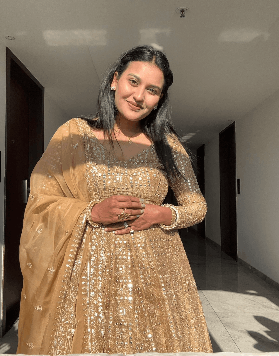 Golden mirror work lehenga