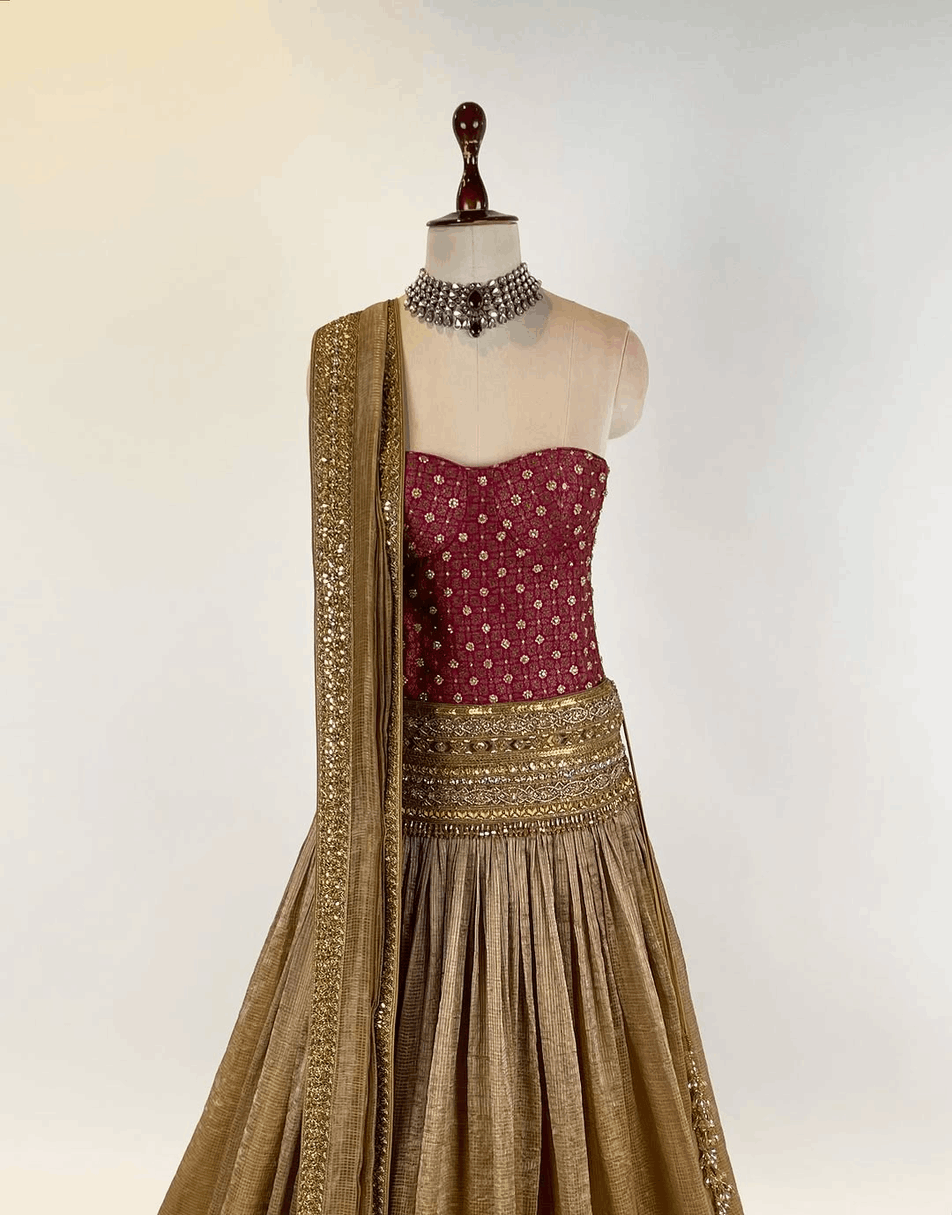 Golden tissue lehenga
