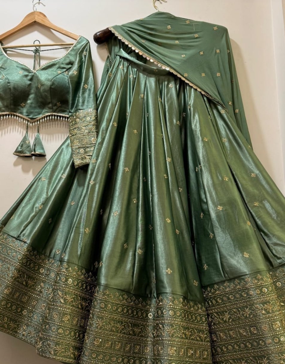 Pine green gajji silk lehenga