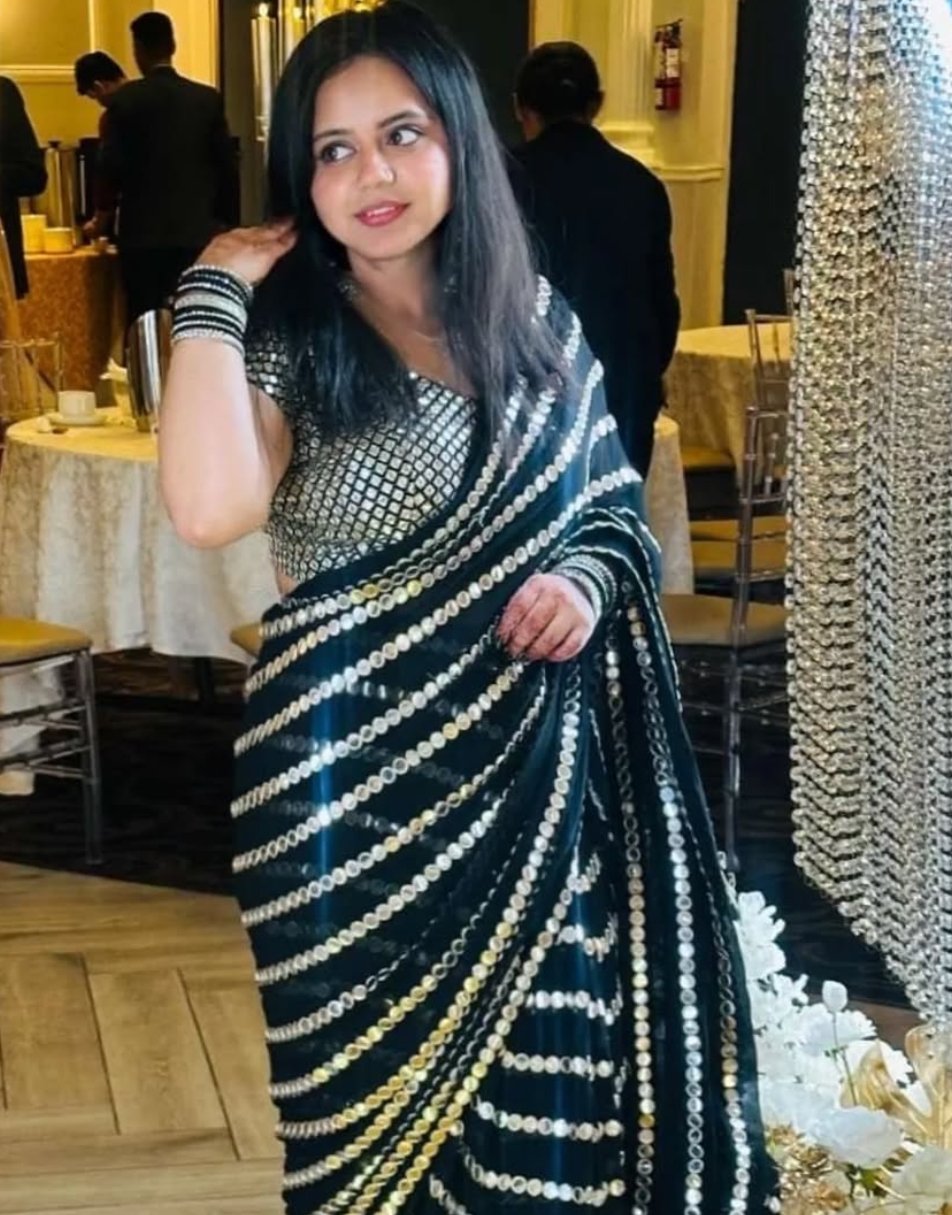 Black mirror work saree with mirror work blouse