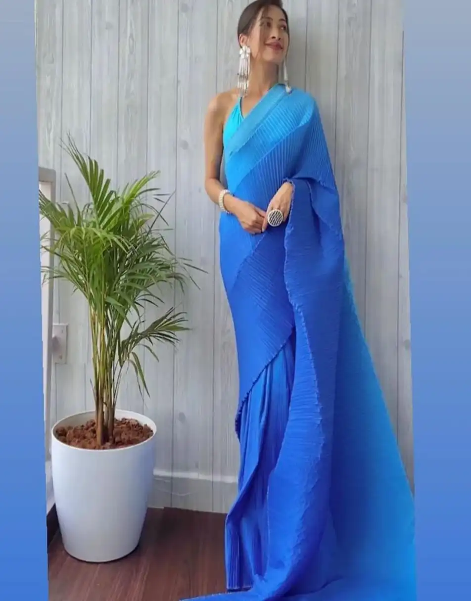 Cerulean Blue Pleated Saree