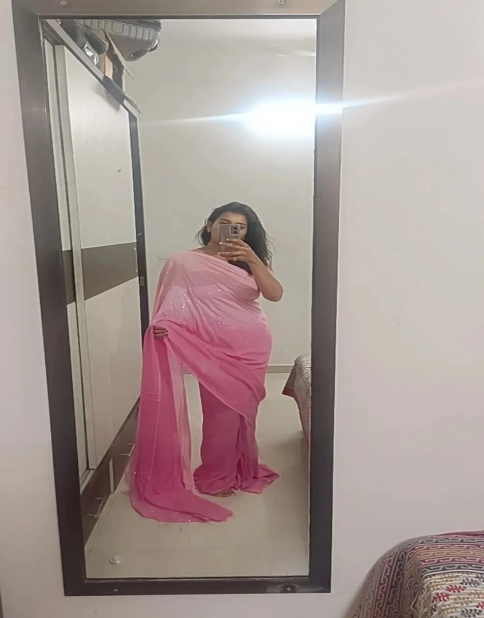 Dual Shaded Barbie Pink Sequin Saree