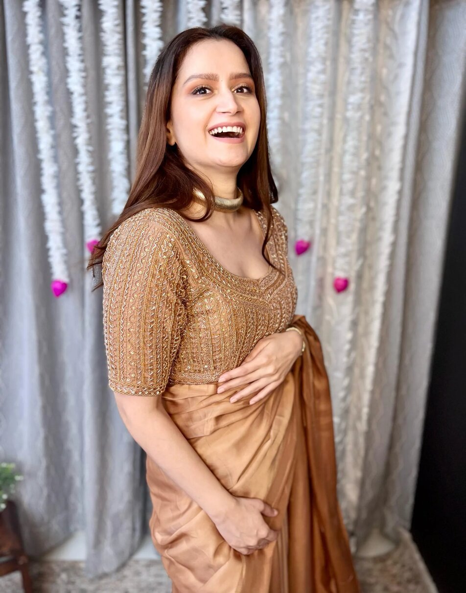 Golden Brown Saree with hand embroidered blouse