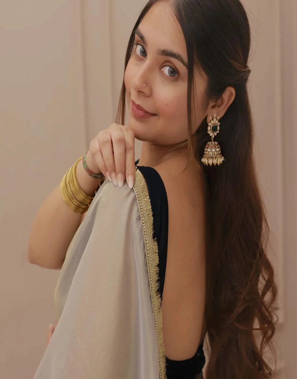 Grey tissue saree with velvet blouse