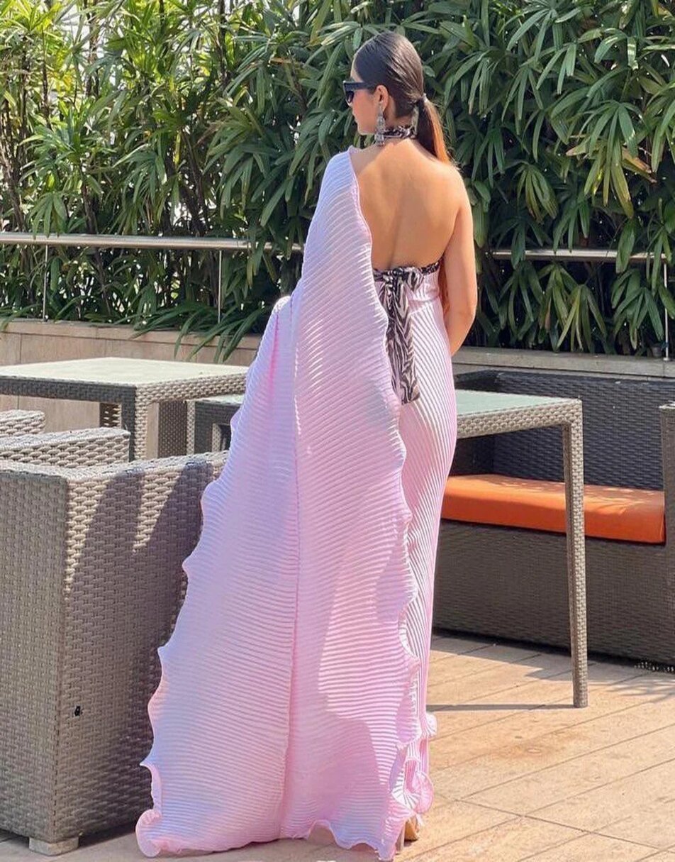 Pink Ruffle Pleated Saree