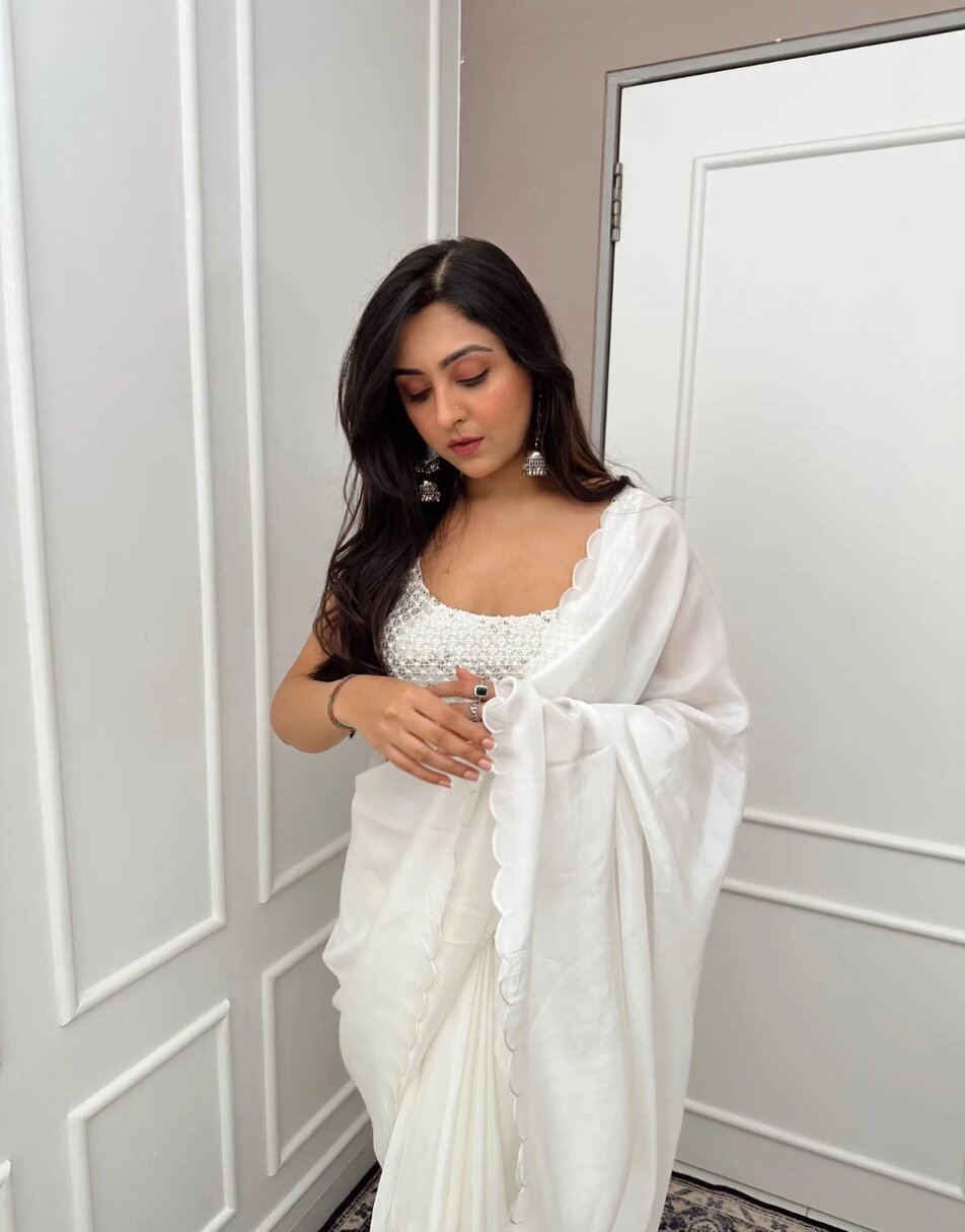 Ivory saree with embellished blouse