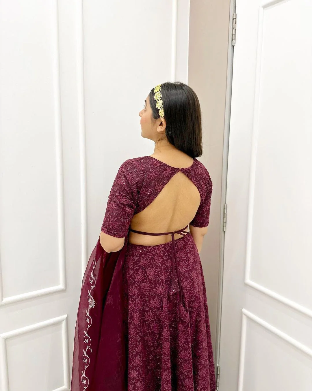Wine embroidered lehenga