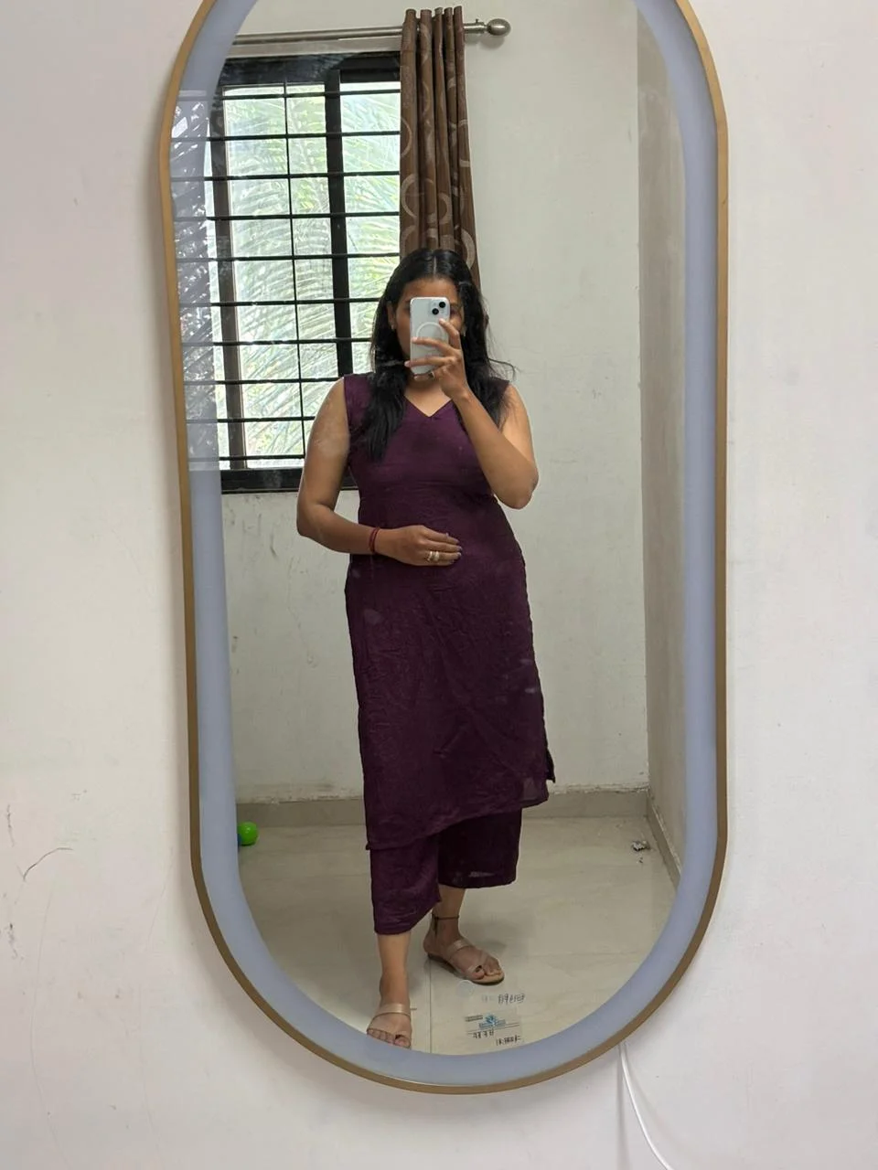 Wine Straight Cut Kurta Set