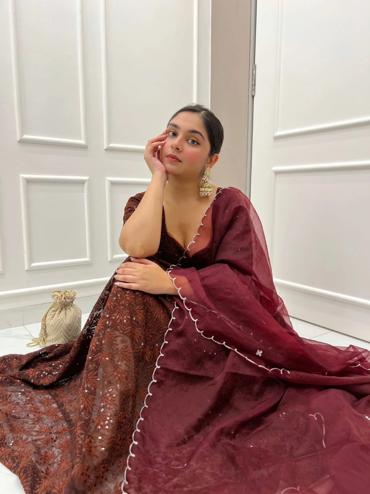 Brown Embroidered Lehenga