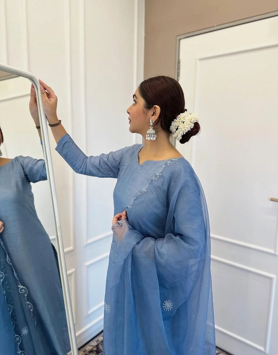 Ferozi Straight Cut Uppada Silk Suit With Embroidered Dupatta