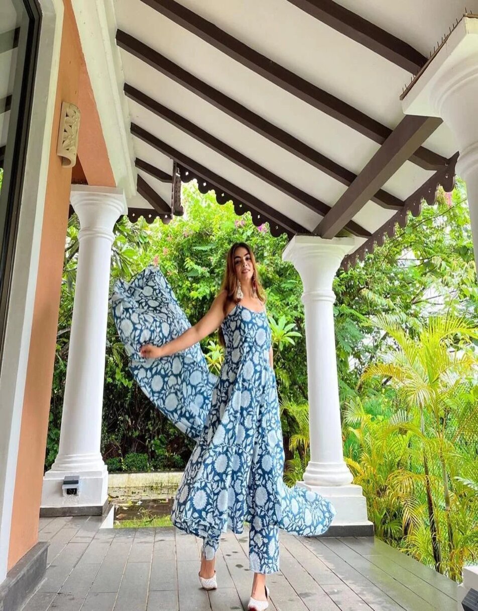 Cotton Blue Anarkali Suit