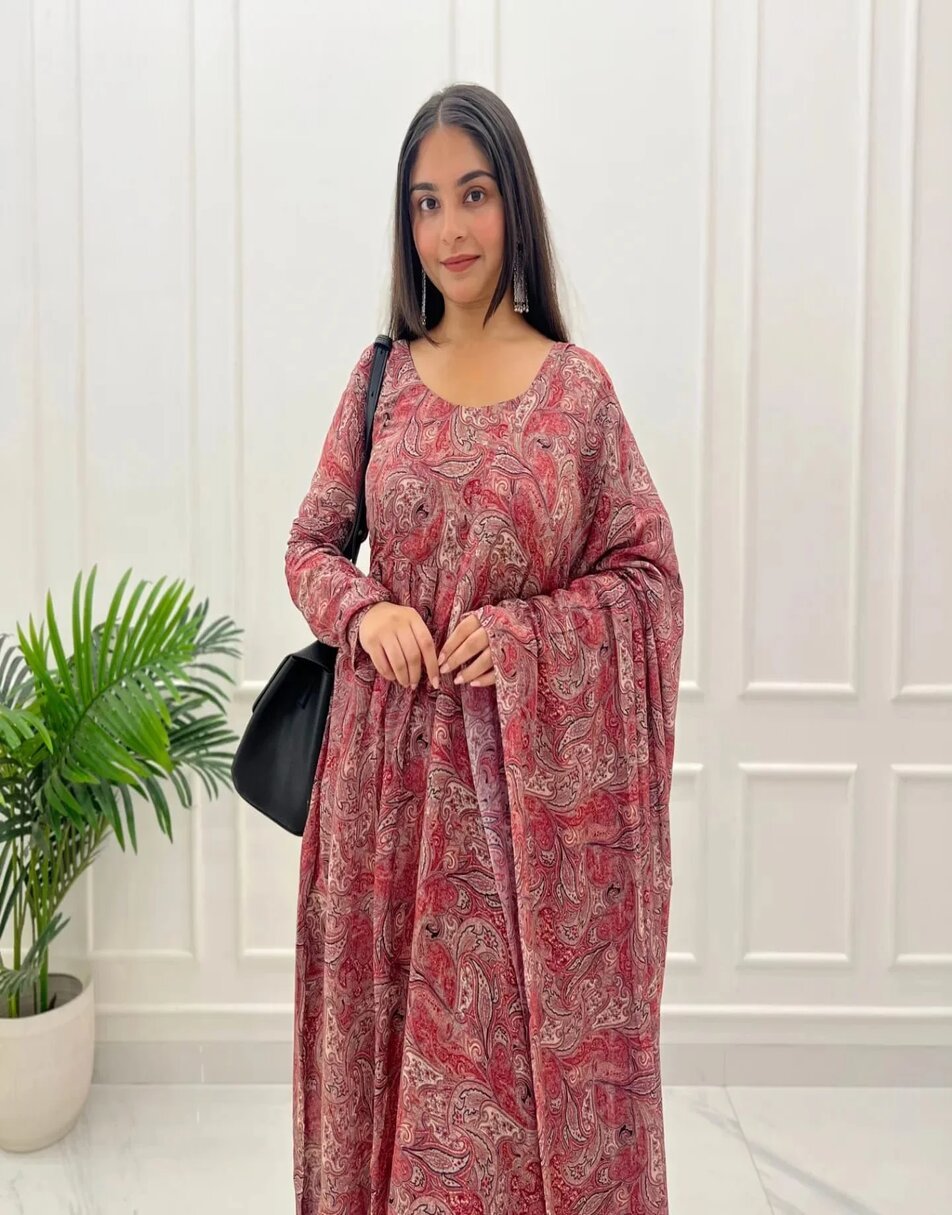 Chanderi Printed Anarkali Suit Price