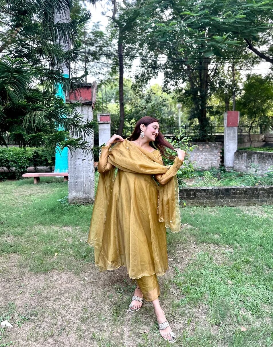 Mehendi Organza Anarkali Suit