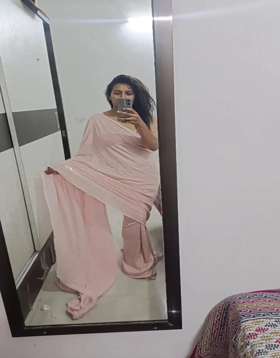 Baby Pink Sequin Georgette Saree