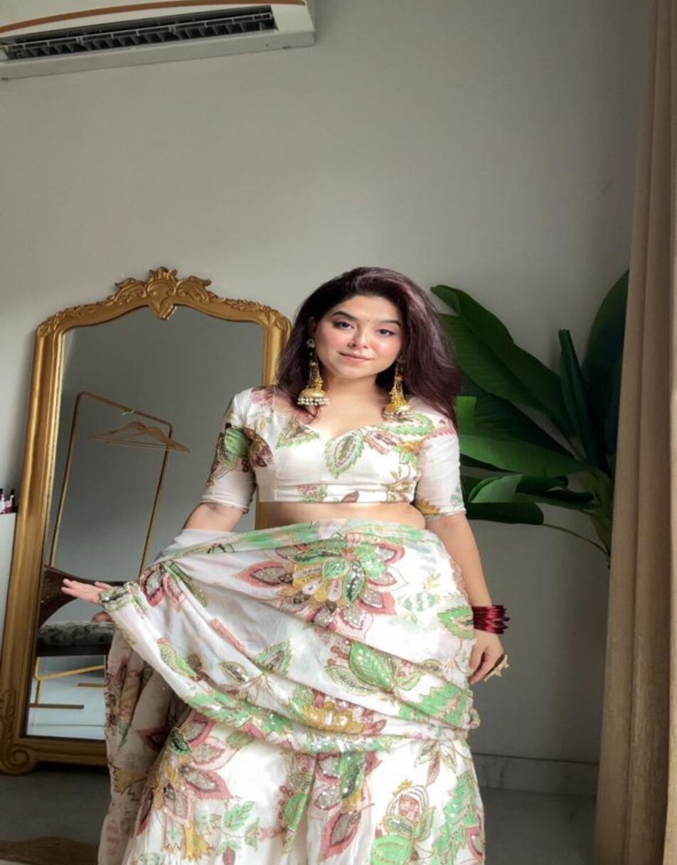 Floral hand work embroidered lehenga