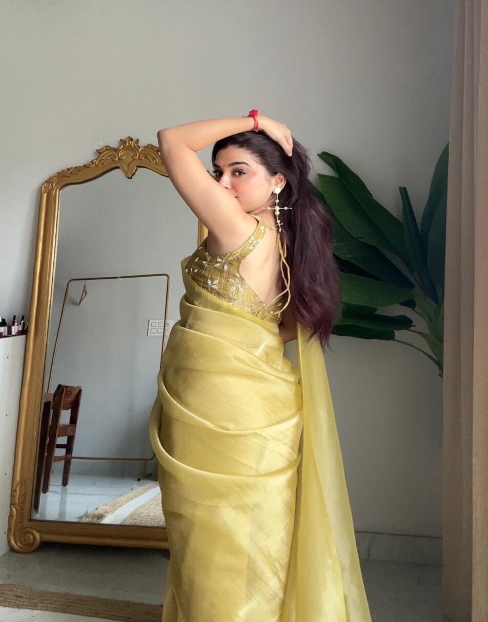 Yellow zari tissue sharara