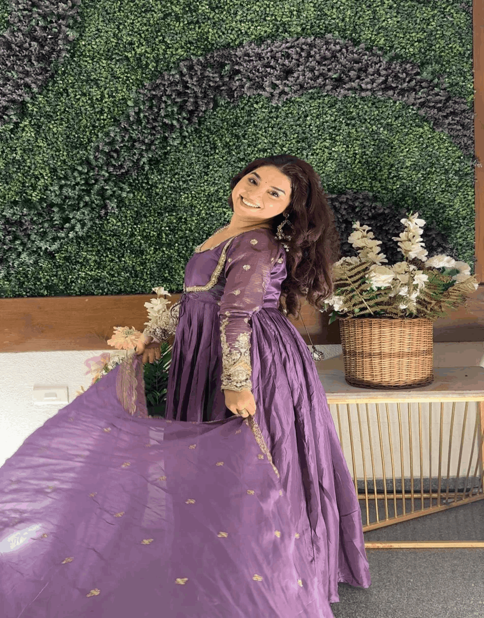 Purple zardosi anarkali suit