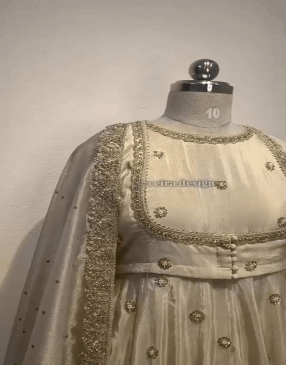 Off white jacket style tissue anarkali suit