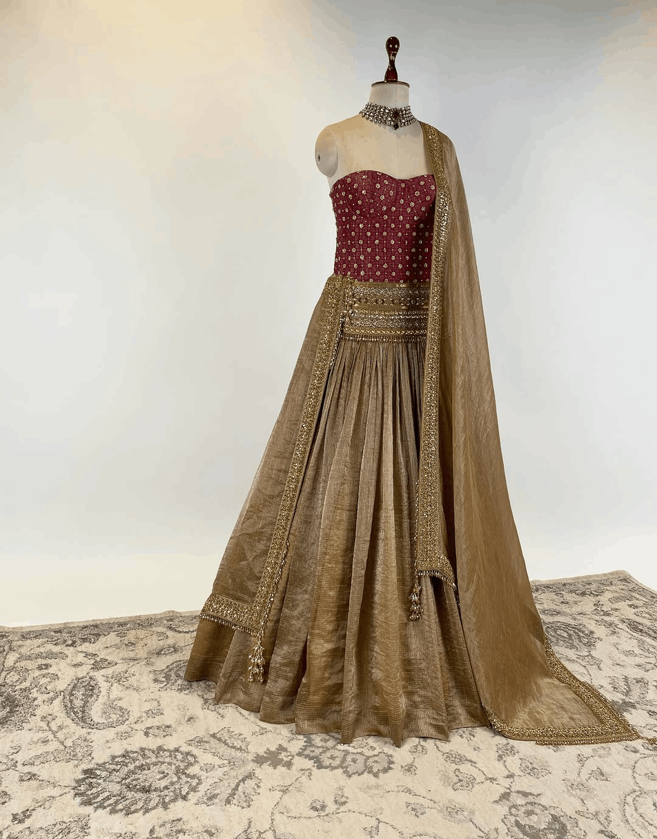 Golden tissue lehenga